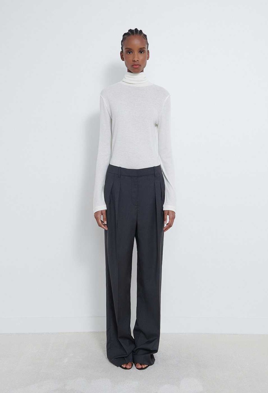 Vetements Loulou Studio | Pantalon Large En Laine Sbiru Gris Anthracite