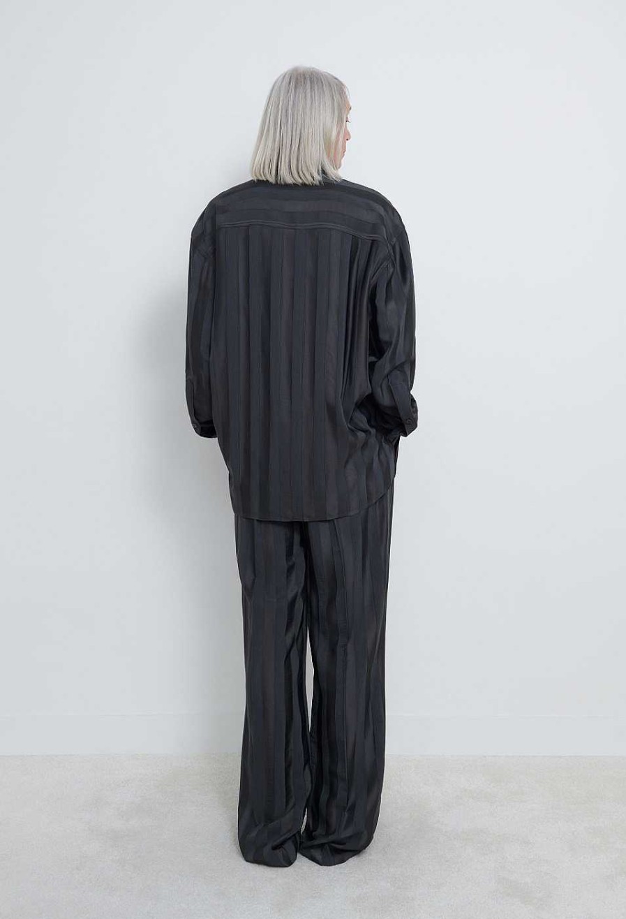 Vetements Loulou Studio | Chemise Fluide En Satin Grant Gris Anthracite