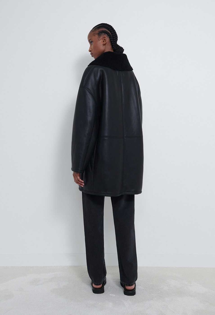 Vetements Loulou Studio | Manteau En Peau Lainee Namo Noir