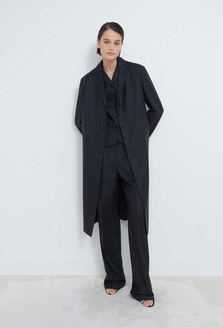 Vetements Loulou Studio | Manteau En Serge De Laine Devon Bandes Noires