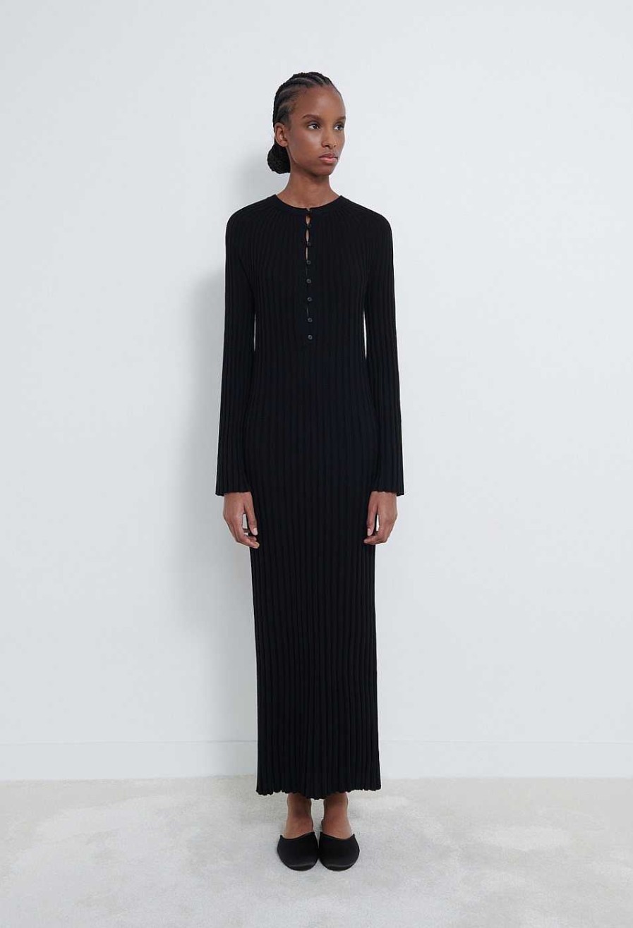 Vetements Loulou Studio | Robe En Laine Boutonnee Nosaro Noir