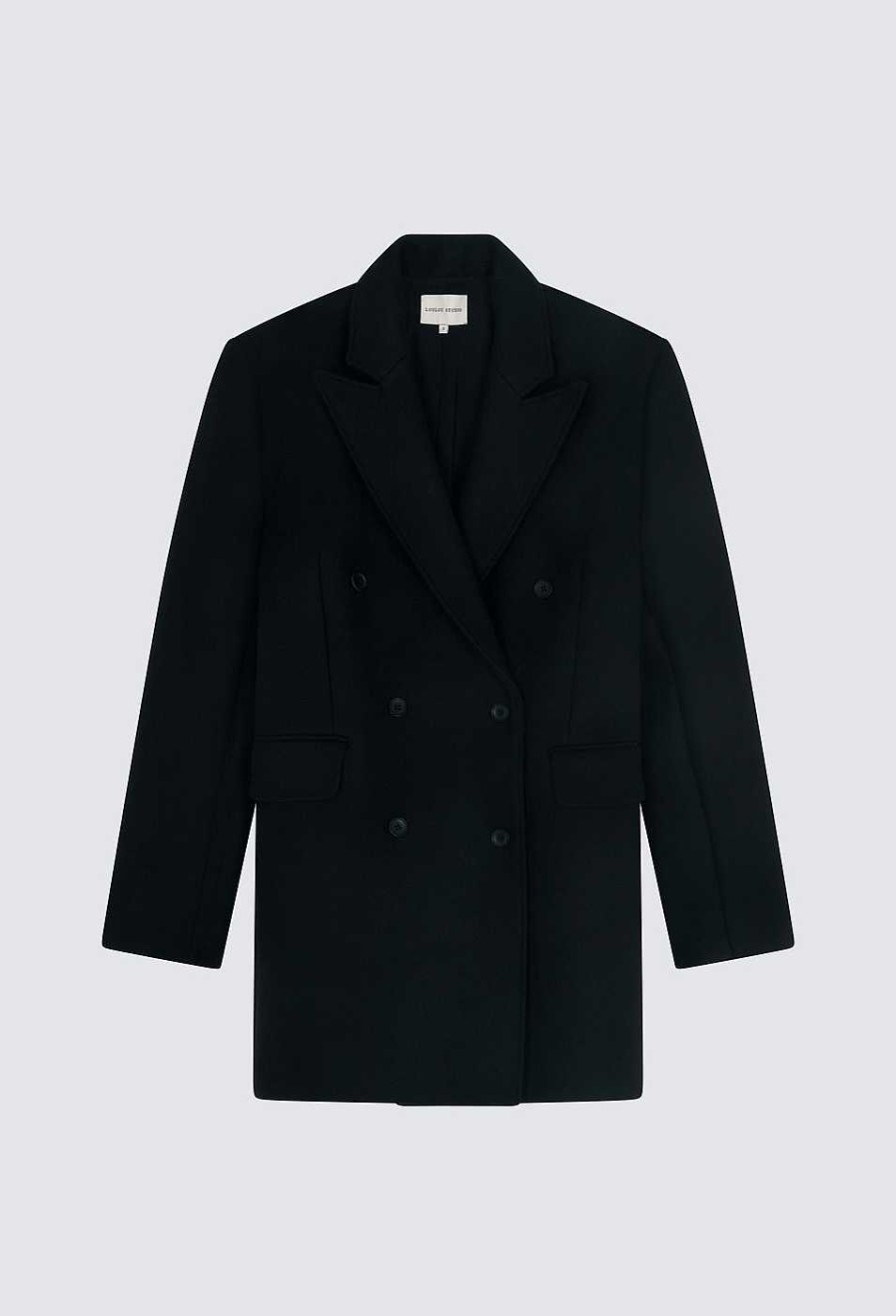 Vetements Loulou Studio | Manteau En Serge De Flanelle Koon Noir